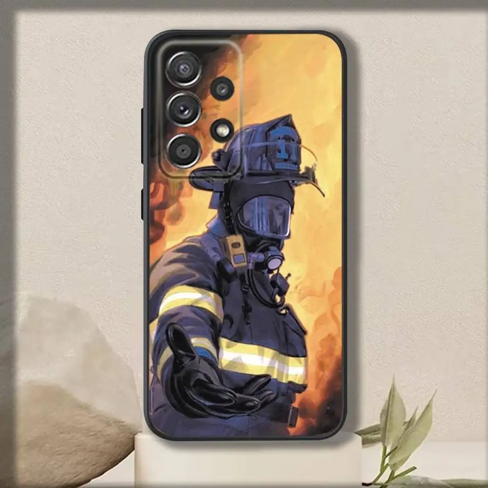 クールな消防士電話ケース サムスン S 25、24、23、22、30、21、10、9、ウルトラ、プラス、ライト、FE、4、5 G ソフトブラックケース