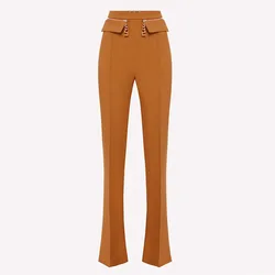 New Harem Trousers High Waist Chain Flared Straight Basic Solid Fashion Lady Work Pants