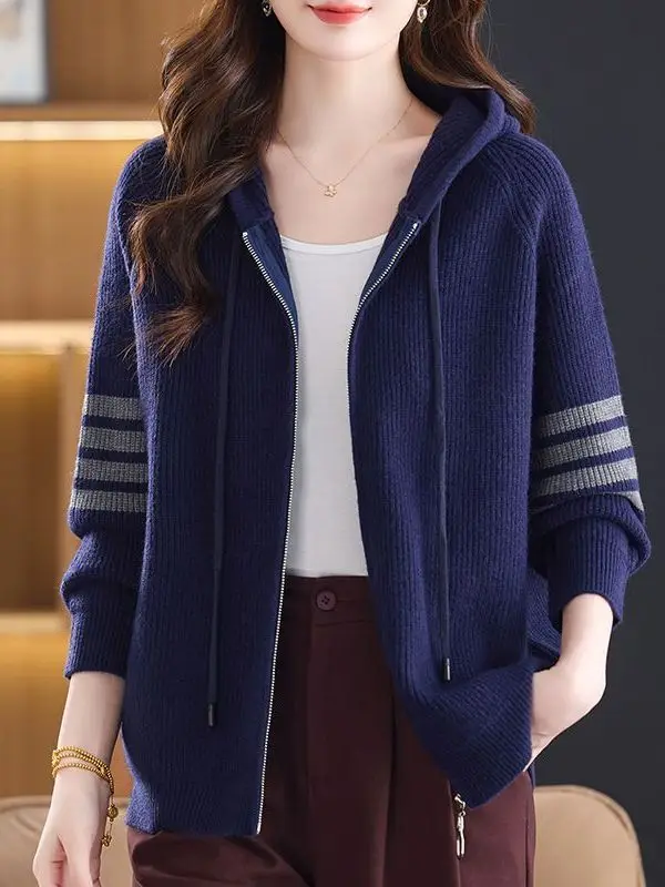 Stylish Knitted Sweater Coat for Middle-Aged Mothers Spring Autumn New Arrival Casual High Waist Korean Version Polyester Fiber