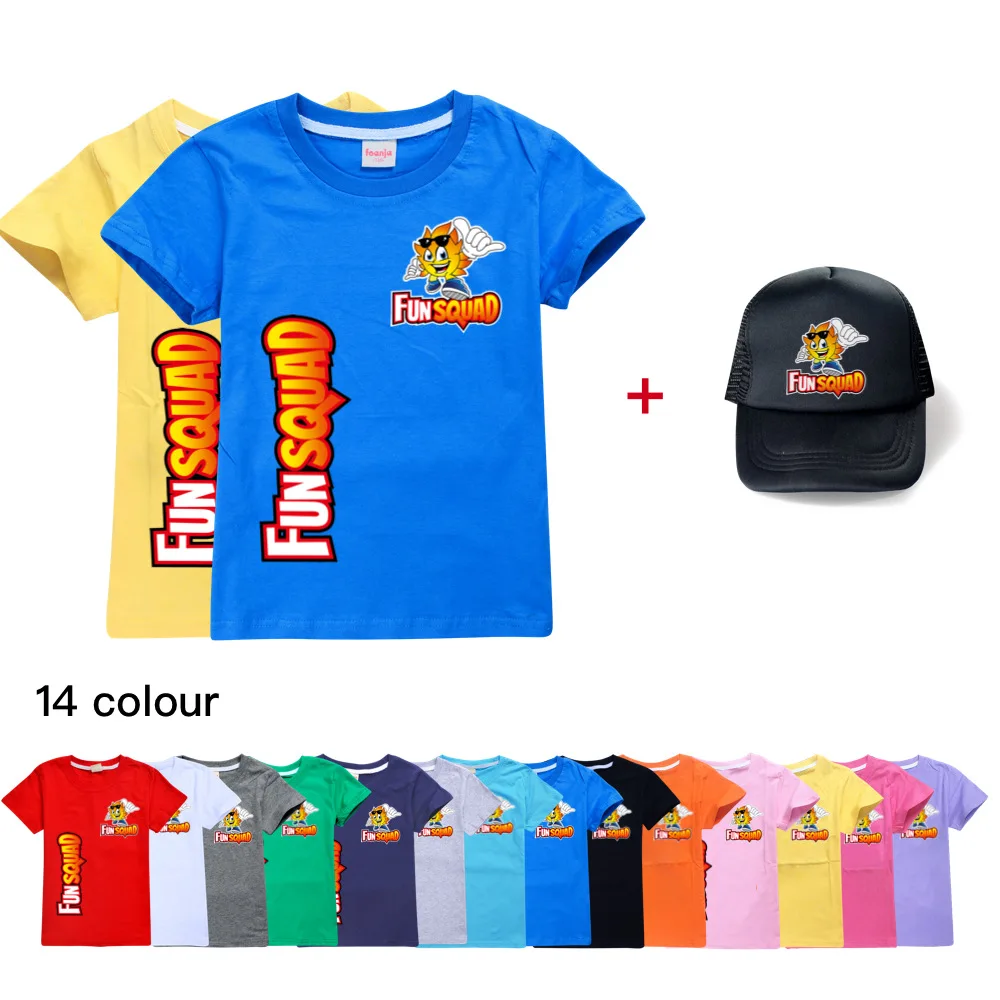 

Boys T-shirts 2024 Summer Fun Squad Game T Shirts For Girls tshirt Hip Hop Costume Boys Clothes Children Clothing Top Tees +hat