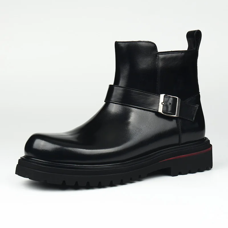 Men's leather boots, high top shoes for men, zipper style, made of cowhide, outdoor wear, small size 36
