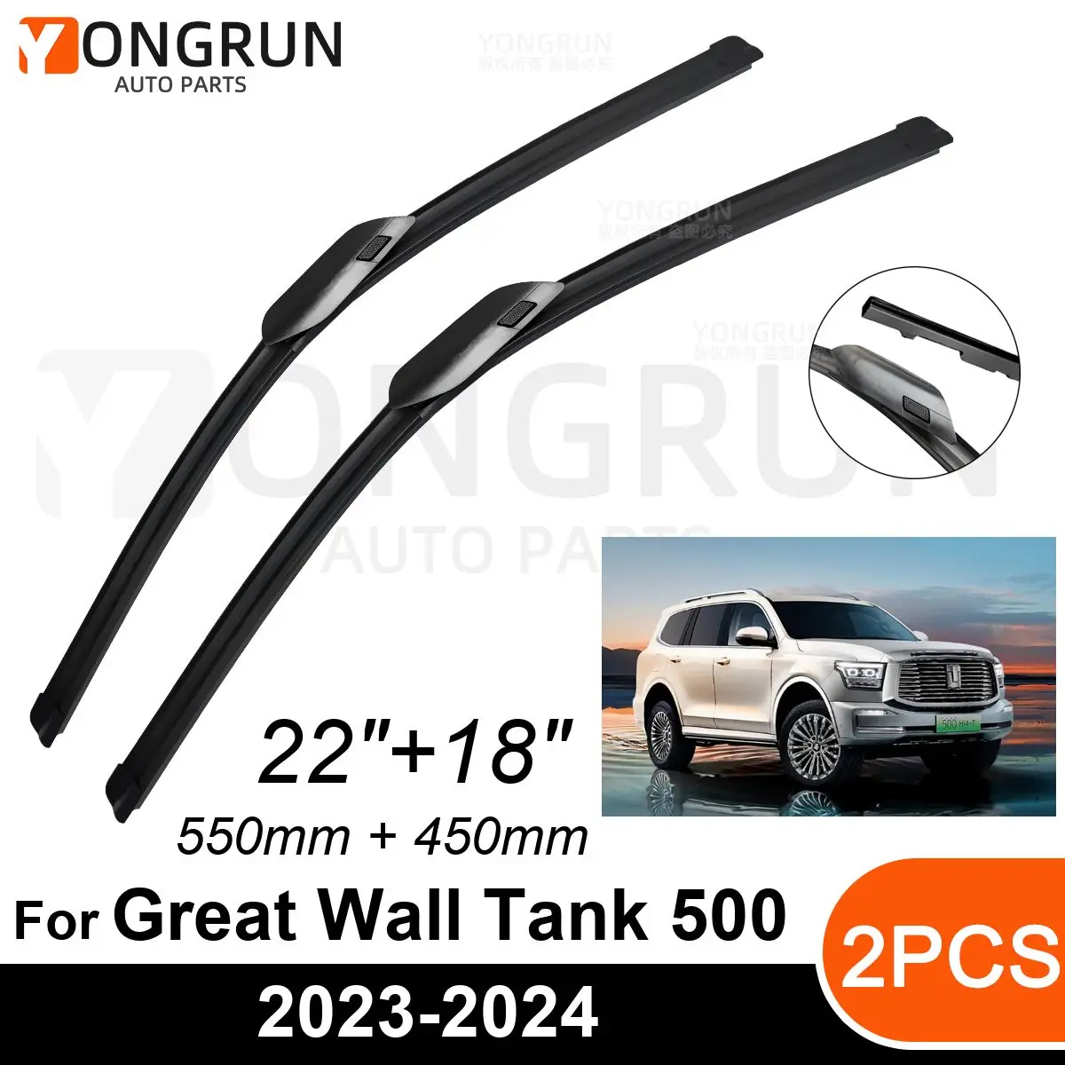 

Car Front Windshield Wipers For Great Wall Tank 500 2023-2024 Wiper Blade Rubber 22"+18" Car Windshield Windscreen Accessories