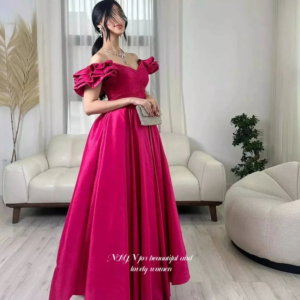 

NFYN A Line Formal Gown Off Shoulder Prom Dresses Ruffles Princess Dress Evening Gowns for Women حزب فساتين Customized