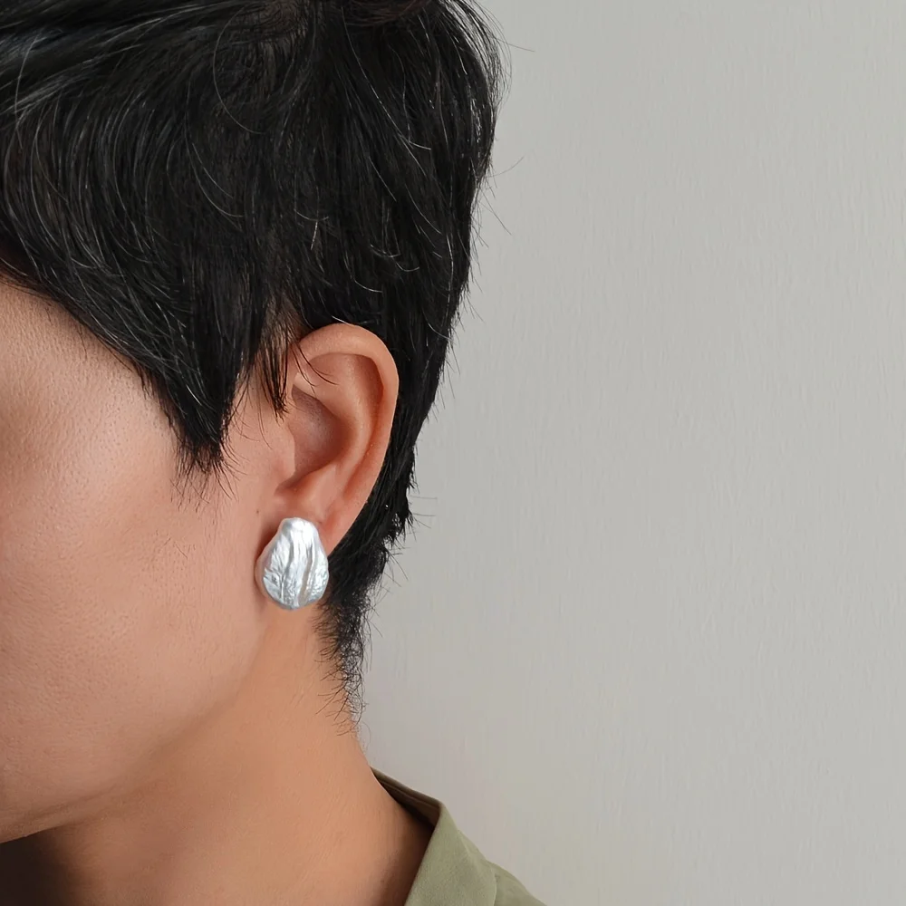 Ladies Pearl Earrings Natural Oversized Pearl Silver Stud Earrings White Baroque Pearl 925 Silver Girl Stud Earrings Free Shippi