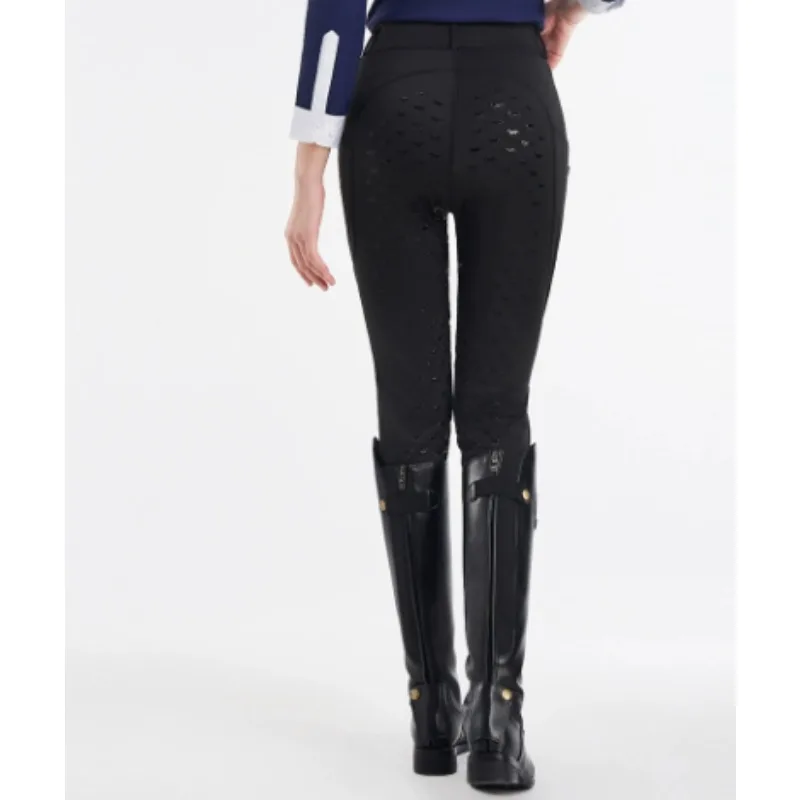 Czarne spodnie jeździeckie z pełnym silikonowym siedziskiem, odporne na mechacenie, rajstopy jeździeckie, damskie spodnie jeździeckie, odzież jeździecka