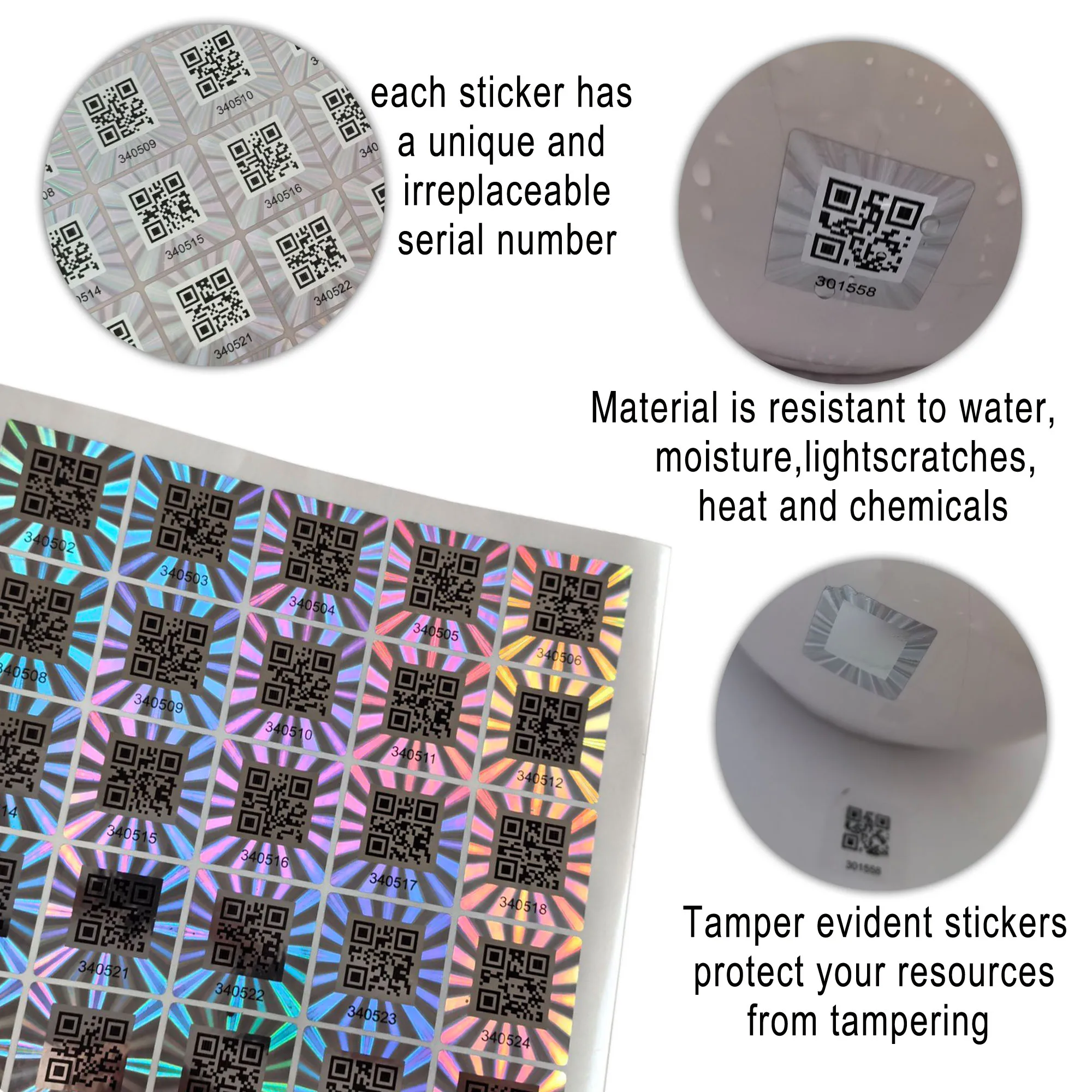 Hologram One-time Used With QR Code Laser Stickers Authentic Security Seal Holographic Warranty VOID Secure Anti-Fake LabelS