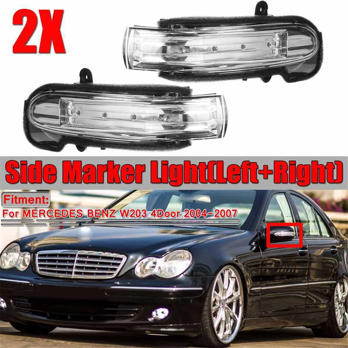 Left+Right Reversing Turn Signal Rearview Mirror Side Light for Mercedes-Benz 03-07 C W203 A2038201521 A2038201621