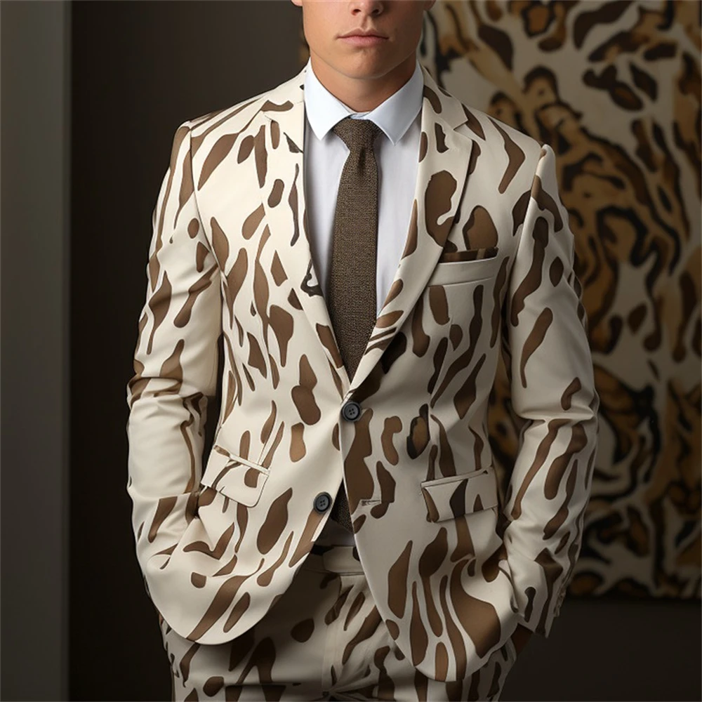 High Street Floral Printed Suit Set For Men, Wedding Party, Stage Performance, Party, Prom Formal Tuxedo 2 Pieces Set