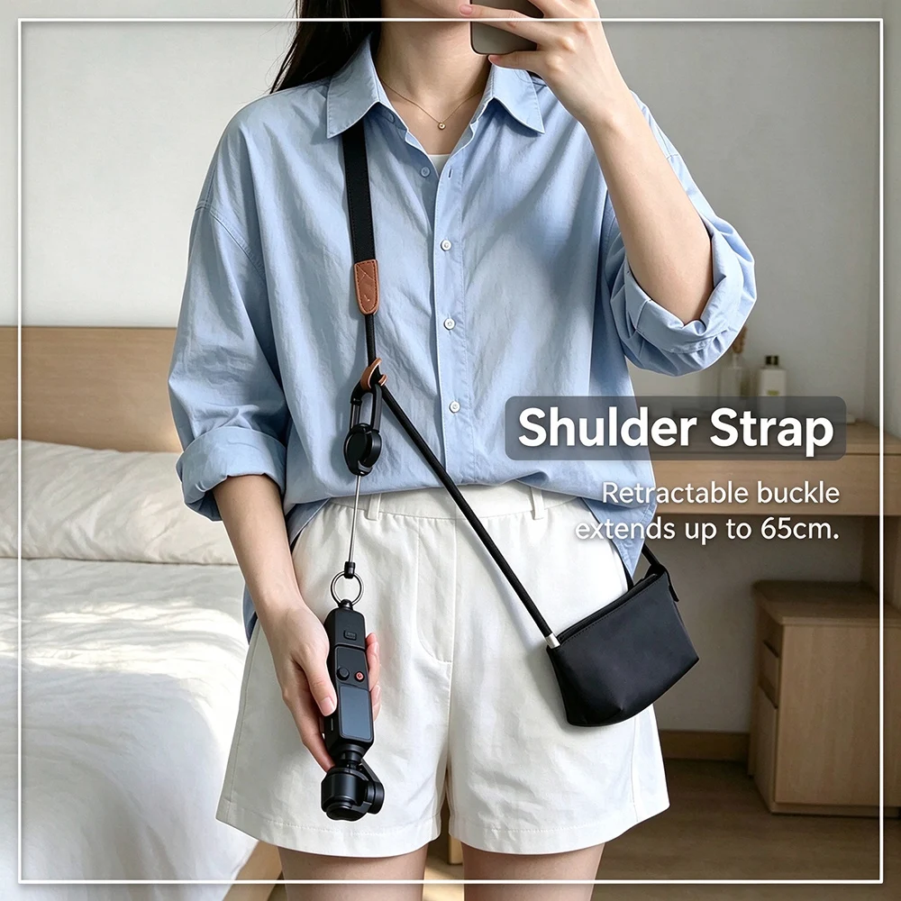 Anti-Lost Camera Strap with Retractable Buckle for DJI Osmo Pocket 4 4P 3 Adjustable Long Lanyard Outdoor Vlog Gimbal Accessory