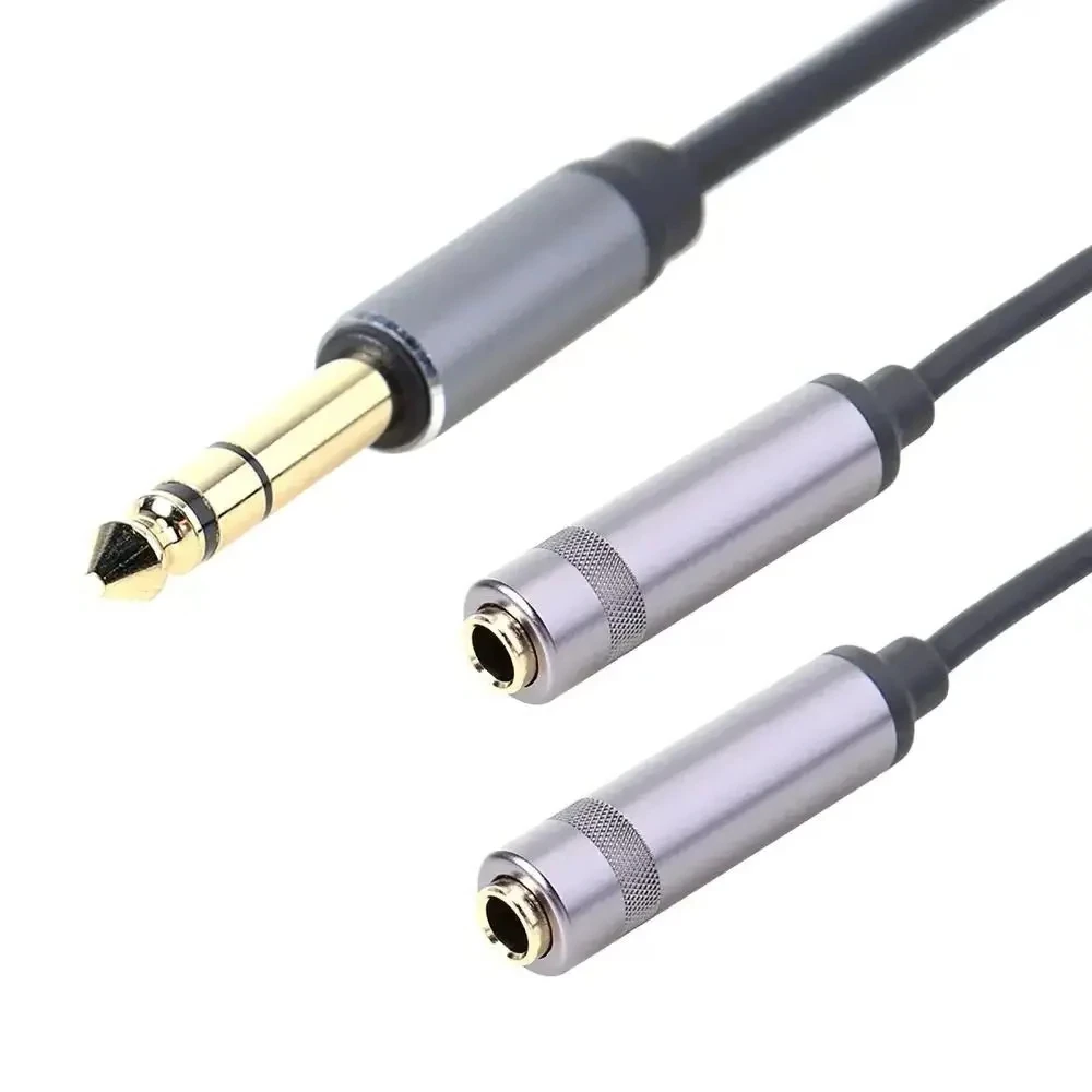 Hoge Kwaliteit 1/4 Inch 3.5Mm Trs Naar Dubbele 6.35Mm Jack Audio Kabel 6.5 1 Tot 2 Y Splitter Verlengsnoer Voor Hoofdtelefoon Mixer Luidspreker