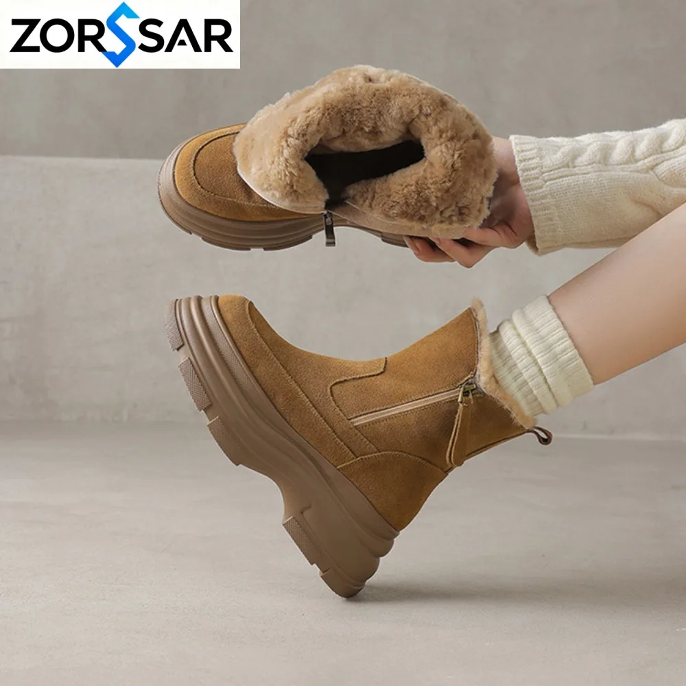 2026 New Fur Platform Women Ankle Boots Flats Suede Warm Shoes Woman Trend Designer Brand Short Plush Cozy Femme Snow Botas