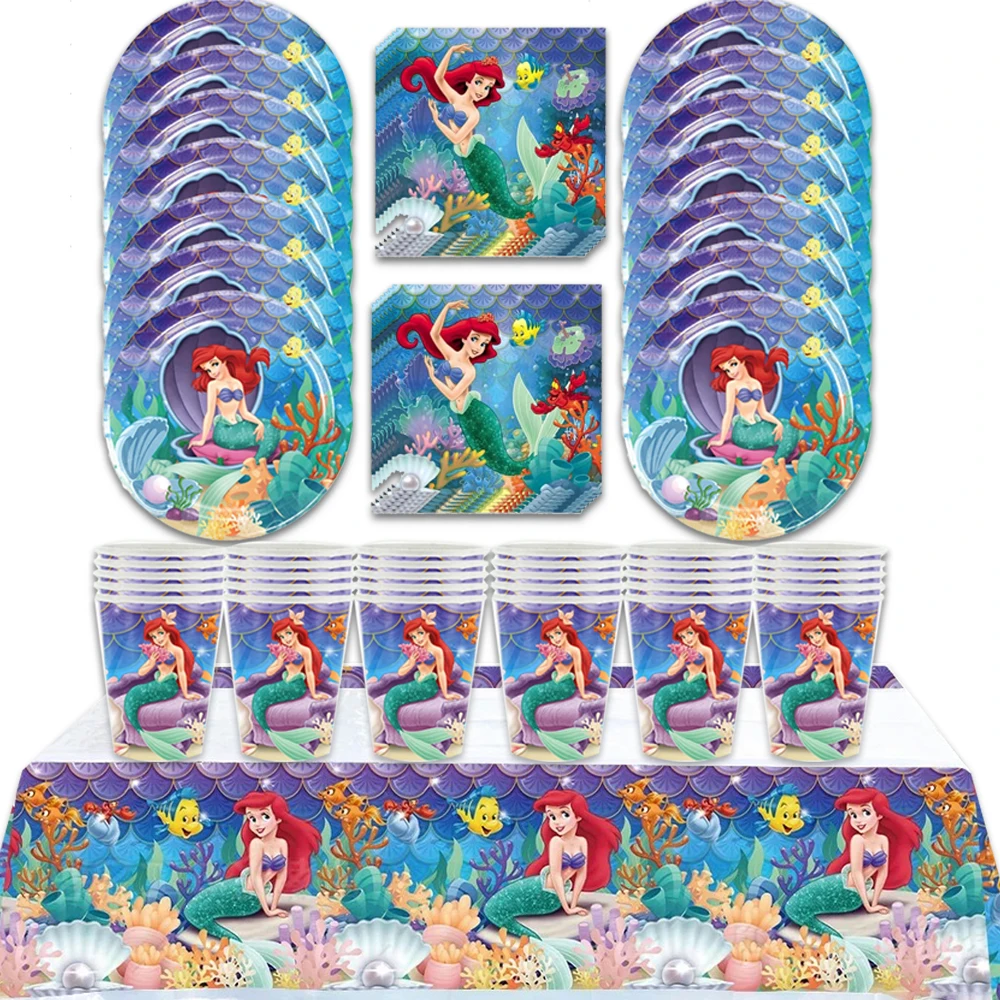 

61pcs/set Mermaid Arirel Children's Birthday Party Boy Favor Blaze Car Paper Cup Plate Napkins Decoration Tablecloth Supplies