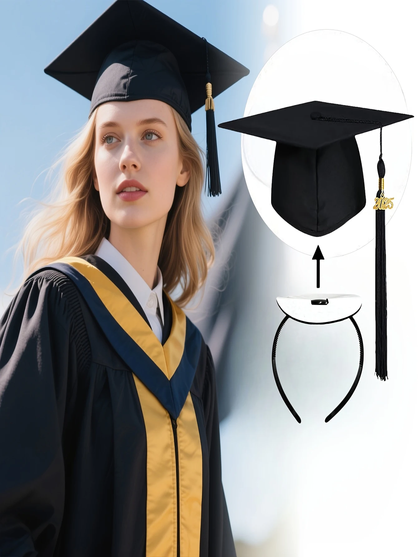 Graduation Hat Headband-Graduation Hat Headband, Firm Slip Graduation Hat Headband, Graduation Hat Accessories Black view 2