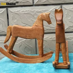 Handcrafted Creative Carving Wooden Rocking Horse, Childhood Gift or Home Decor, Mediterranean-style Figurine & Miniature