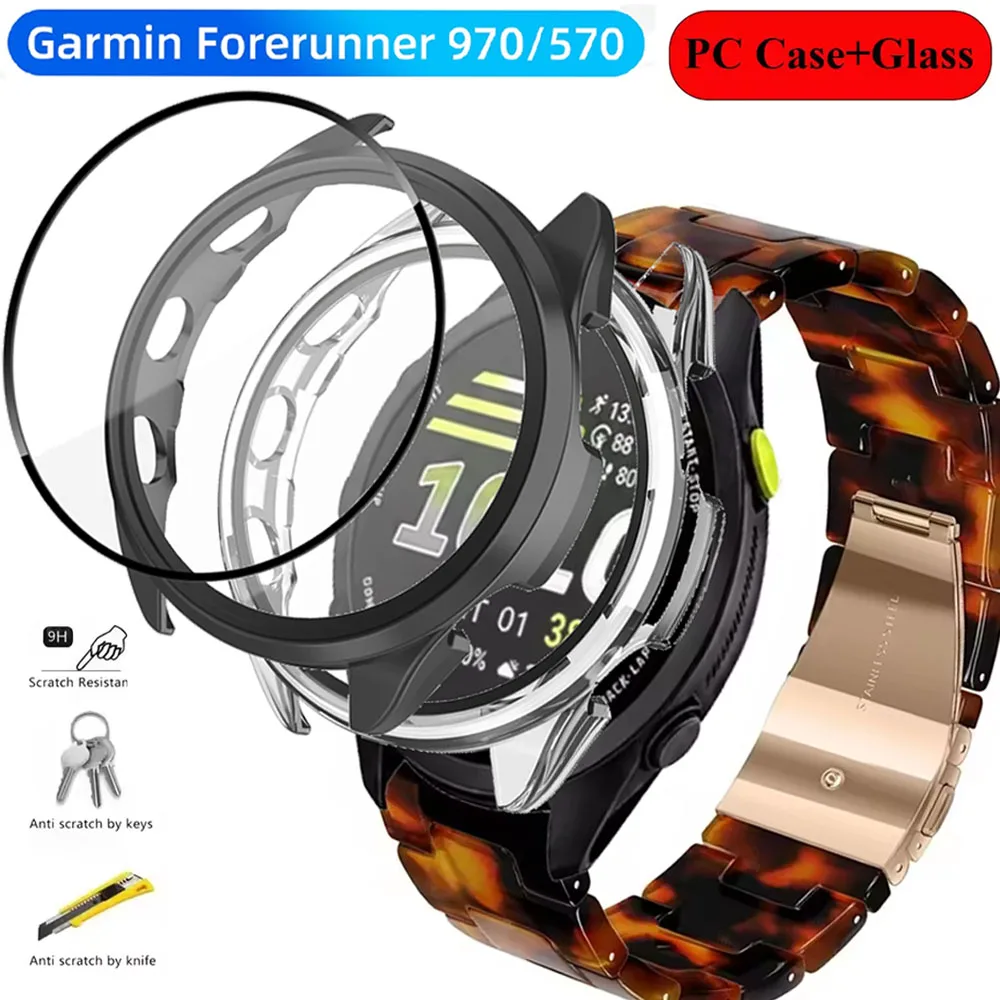 PC Case＋Glass for Garmin Forerunner 170/70/970/570/965/165 for Garmin Venu 3/4/Active 6/5 Omni-Directional Protective Shell case