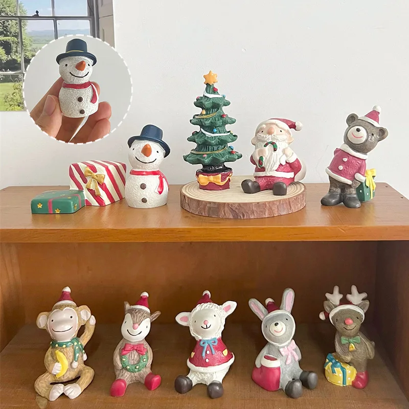 Weihnachts-Miniaturfiguren aus Kunstharz, Ornamente für den Weihnachtsbaum, Hirsch, Elch, Schneemann, Tier, Mikrolandschafts-Ornamente, Weihnachtsdekoration – Detail 1
