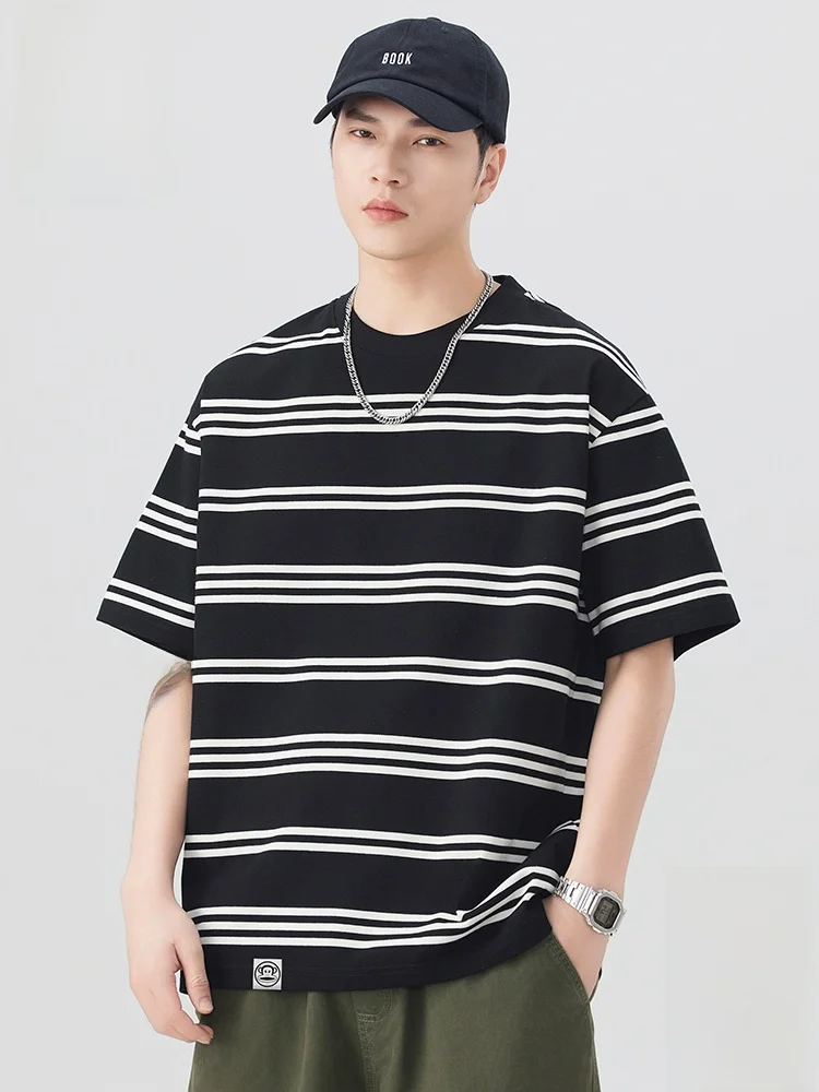 

Футболка Paul Frank Monkey Stripe Base, свободная повседневная мужская летняя новинка в американском ретро-стиле, дышащая, из хлопка