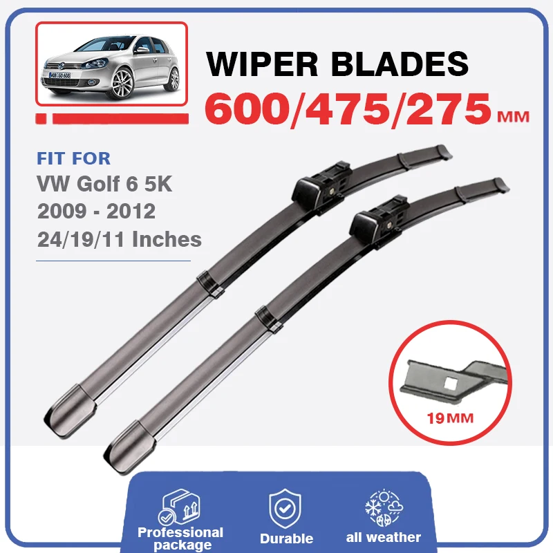 

Set For VW Golf 6 Golf6 MK6 VI 2009 - 2012 5K Front Rear Wiper Blades Wagon GTI R GTD Windscreen Windshield Window 24"+19"+11"