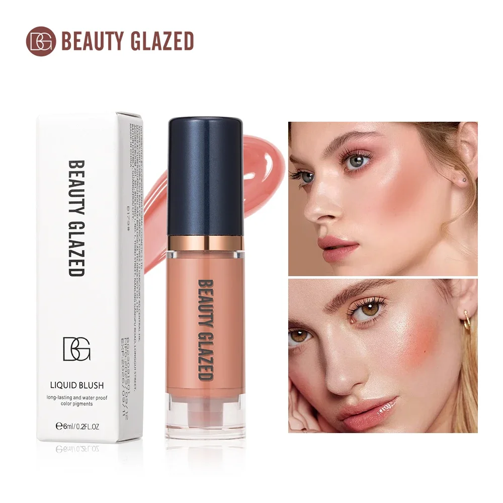 BEAUTY GLAZED Liquid Blush ติดทนนานกันน้ํากันน้ําน้ําหนักเบา Non-Fade Natural Cheek Blusher On Face Make Up