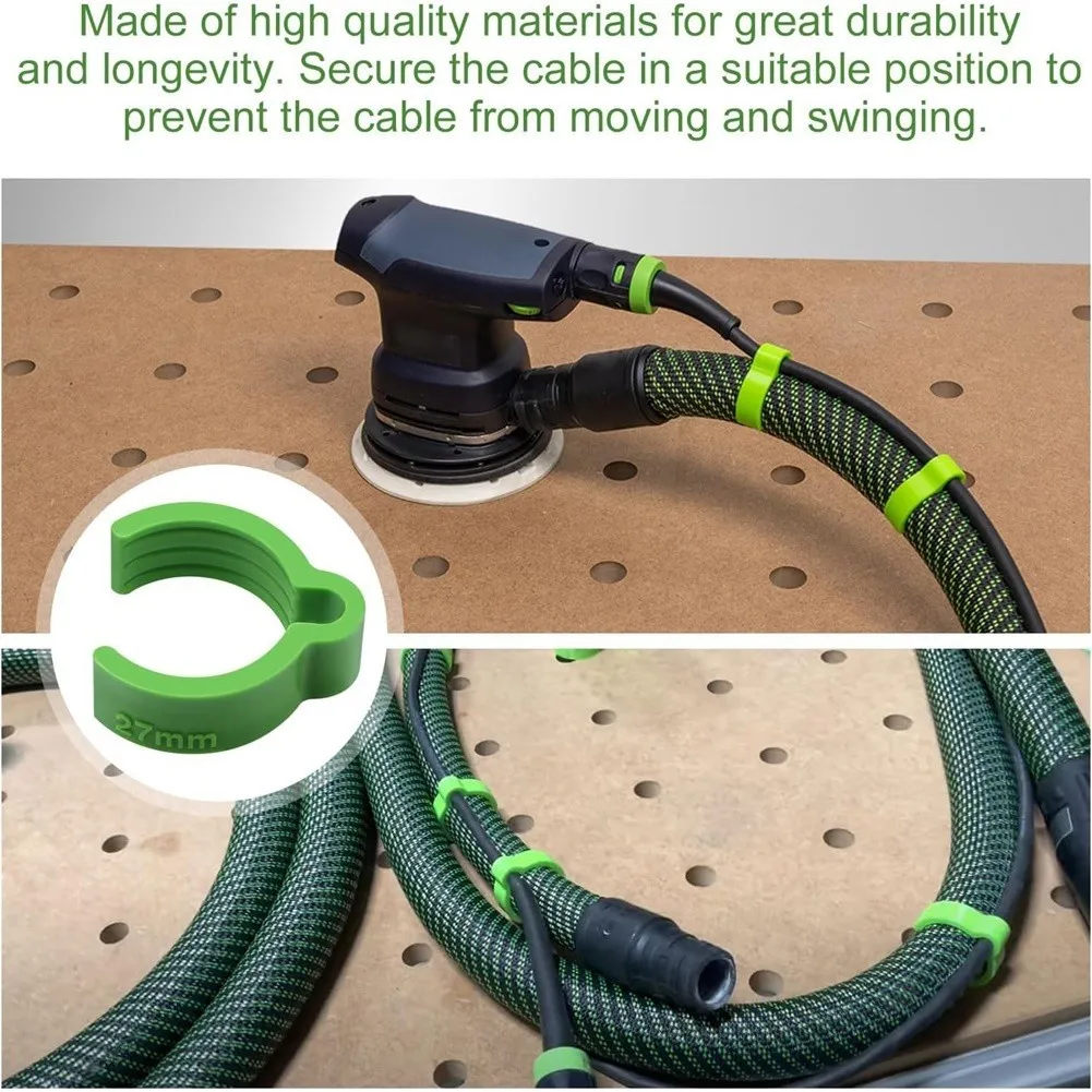 10pcs 27mm Coiled Hose Clips Green Plastic For Vacuum Cleaner Hoses Sander Dust Extractor Cable Management Clamp Organizer