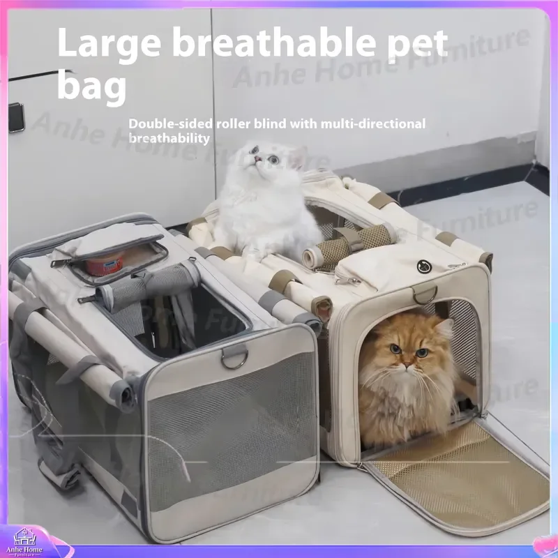 Foldable Pet Carrier Backpack for Cats Small Dogs Airline Approved Mesh Window Breathable Travel Bag with Shoulder Straps