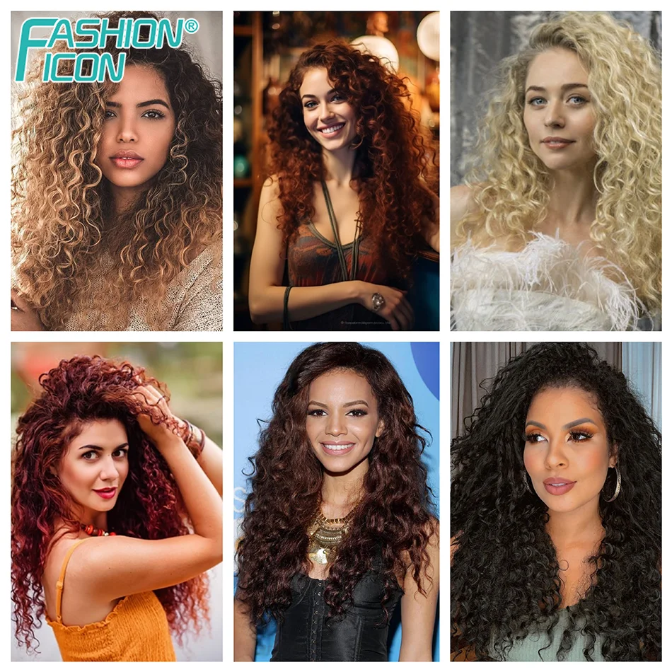 Extensions de cheveux synthétiques à clipser Deep Wave, faux cheveux blonds ombrés, postiche pleine tête, cheveux bouclés, 24 pouces, 140g, 7 pièces