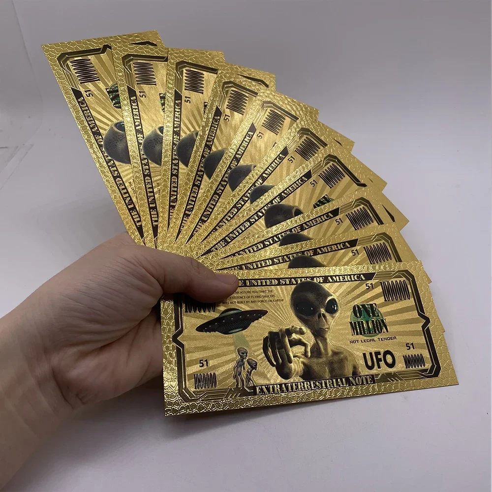 UFO Gold Foil Banknote One Million Dollars Alien For Golden Collectibles Souvenir Cards