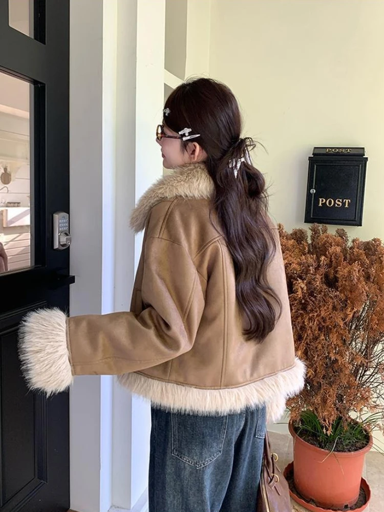 المرأة شتاء 2025 وصول جديد خمر النمط الأمريكي صوف الضأن سترة قصيرة عادية محب معطف قصير مع مظهر مميز #6