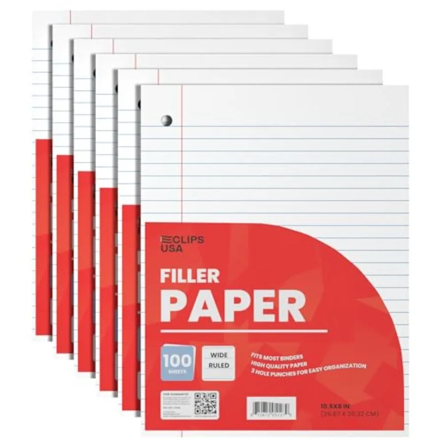

Wide Ruled Loose Leaf Paper Wide Ruled Notebook Paper Lined Writing Filler Paper 10.5" x 8" 5 gsm 00 Sheets 100 Sheet Per
