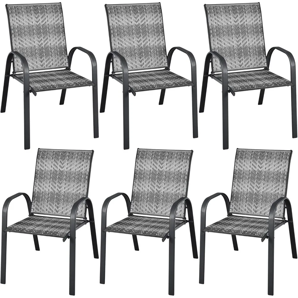 

outdoor pe wicker stackable chairs, patio dining chairs with sturdy steel frame, outdoor arm chairs