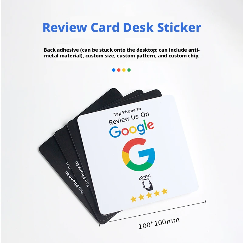13.56MHz NTAG215 Google Review NFC Tap Desktop Square Sticker Self Adhesive Social Media Business Review Tag