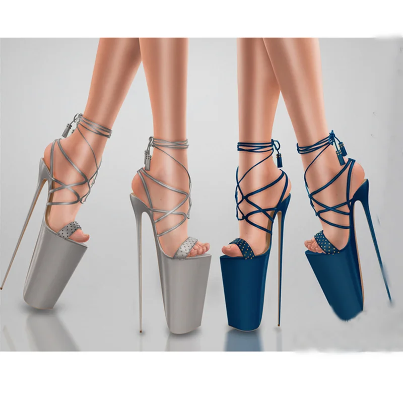 

Blue Rivet Lace Up Platform Sandals Thin High Heel Hollow Fashionable Sexy Cool Western Summer Woman Shoes Zapatillas Mujer