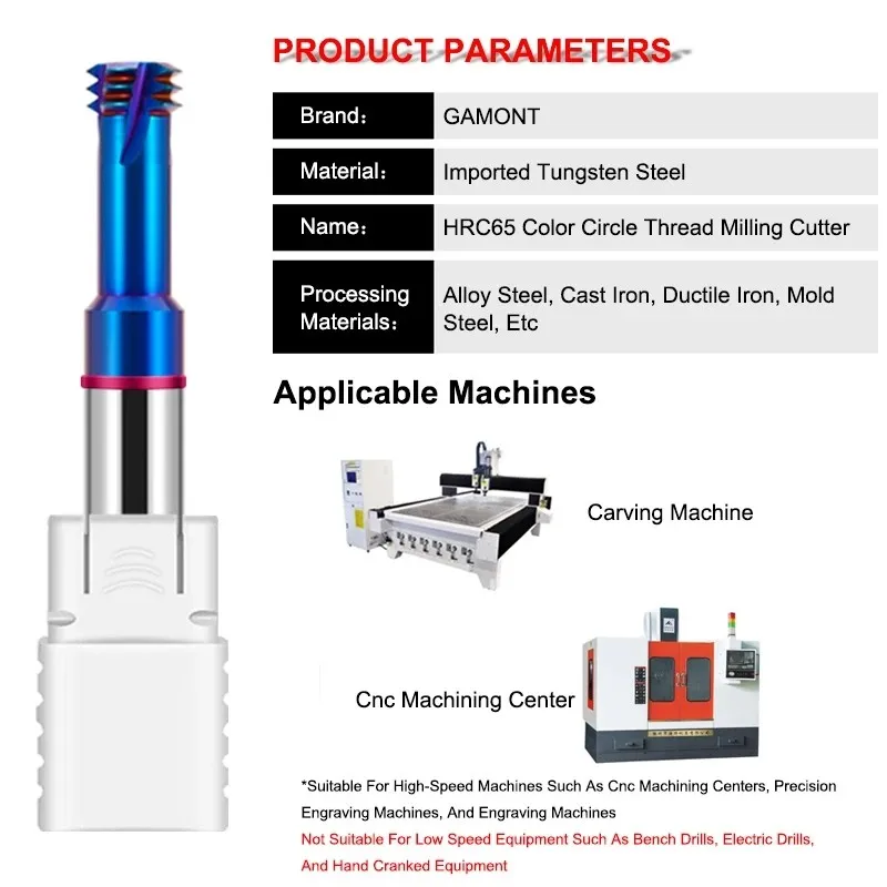 GAMONT HRC65 3-Teeth Thread Milling Cutter Tungsten Steel Carbide Blue Nano Coating High Hardness Endmill For CNC Machin Tools