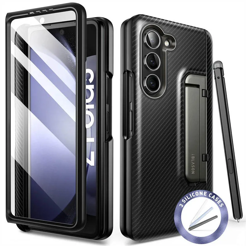 For Samsung Galaxy Z Fold 5 Case 2023 I-BLASON Journey Full-Body Protective Bumper Case with 3Pcs Silicone Pen Covers Kickstand