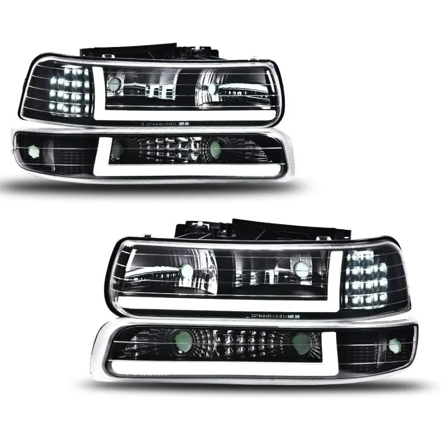 

Светодиодная фара в сборе для Chevy Silverado 1999-2002 гг. и Tahoe Suburban 2000-2006 гг., с черным корпусом с прозрачными линзами и прозрачным отражением
