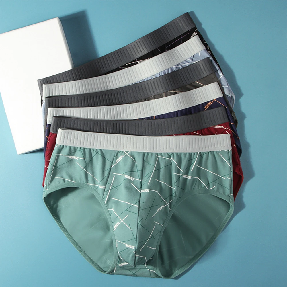 

Men Underwear Briefs Cotton Soft Panties Print Low Waist Underpants Hight Cut Elasticity Thong Breathable Short Lingerie