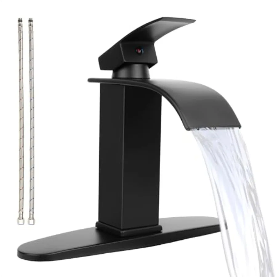 

Black Waterfall Spout Bathroom FaucetSingle Handle Bathroom Vanity Sink Faucet Rv Lavatory Vel Faucets Basin Mixer Tap with Dec