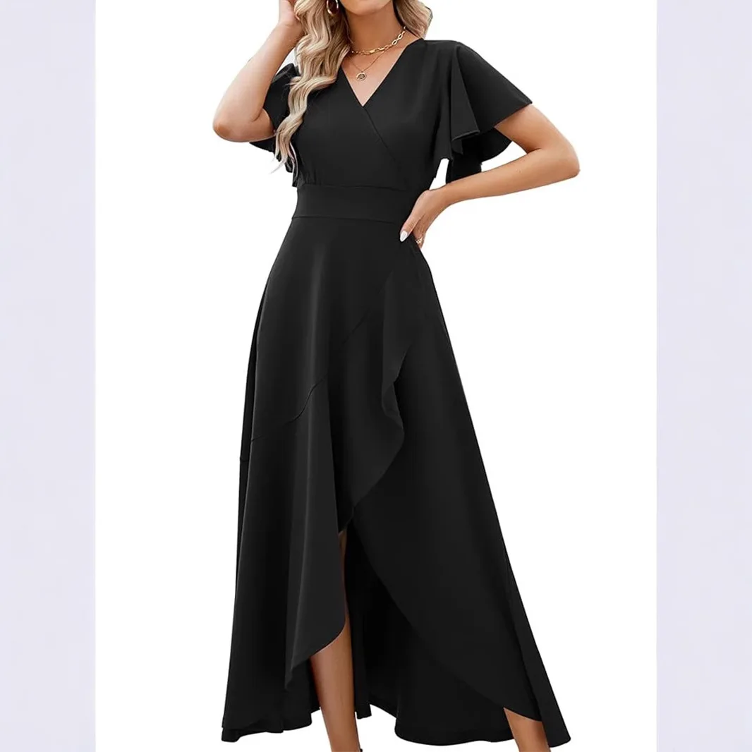 

Elegant V-Neck Women's Dress Spring 2026 Long Evening Gown Slit Wedding Pantsuit Synthetics Fiber Loose Waist Company Dinner
