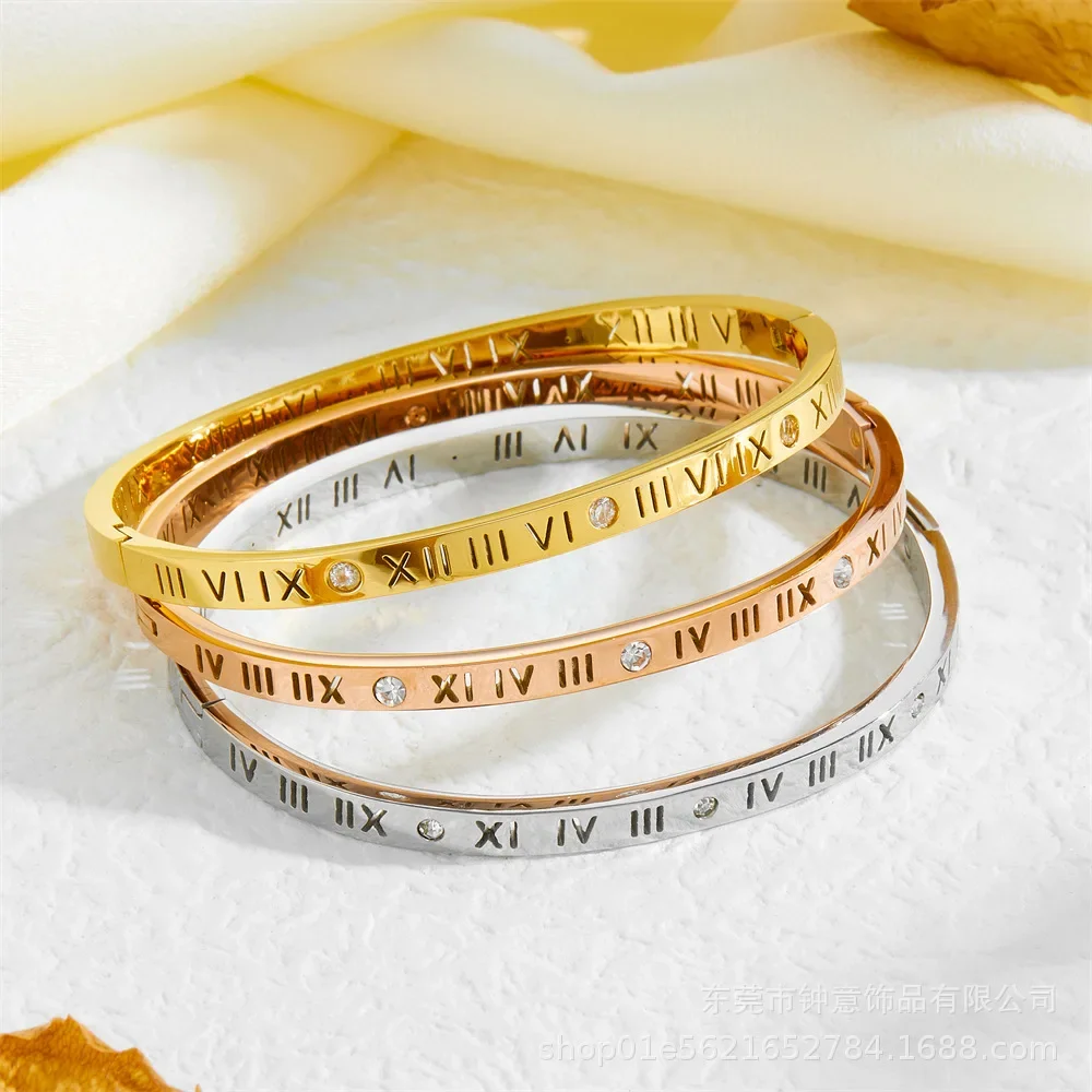 Korea New Fashion Individuality Roman Numeral Bracelets Stainless Steel Colourfast Bracelets for Women Simple Jewelry Paty Gift