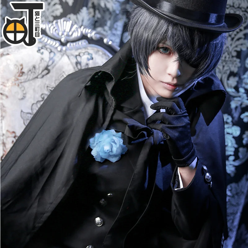 Anime czarny kamerdyner Ciel fantomhive pogrzebowy Cosplay Cotume Kuroshitsuji kostium na Halloween fantazyjne strój na imprezę codzienne garnitury dla mężczyzn