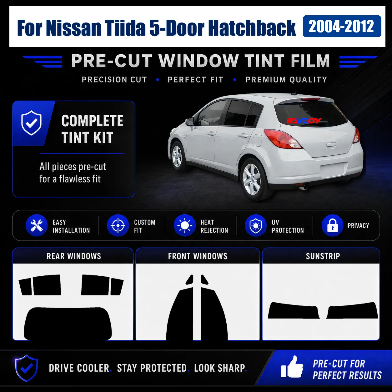 For Nissan Tiida 5-Door Hatchback 2004-2012 Sun Shade Film Tailored Complete Window Custom Cut Kit
