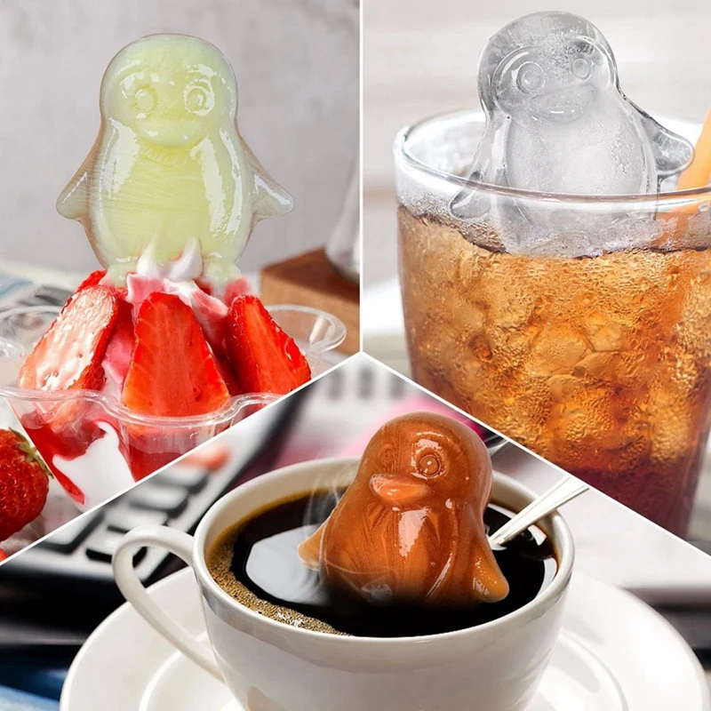 Penguin Ice Cube Mold, Fun Shapes Ice Cube Tray, Make 4 Cute Penguin Ice Balls For Drinks Cocktails Iced Coffee