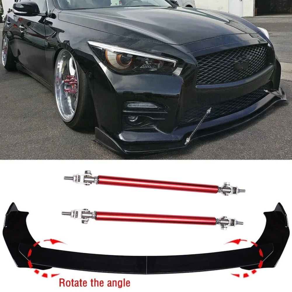 

For Infiniti Q50 2018-21 Glossy Black Front Bumper Lip Splitter + Strut Rod United States