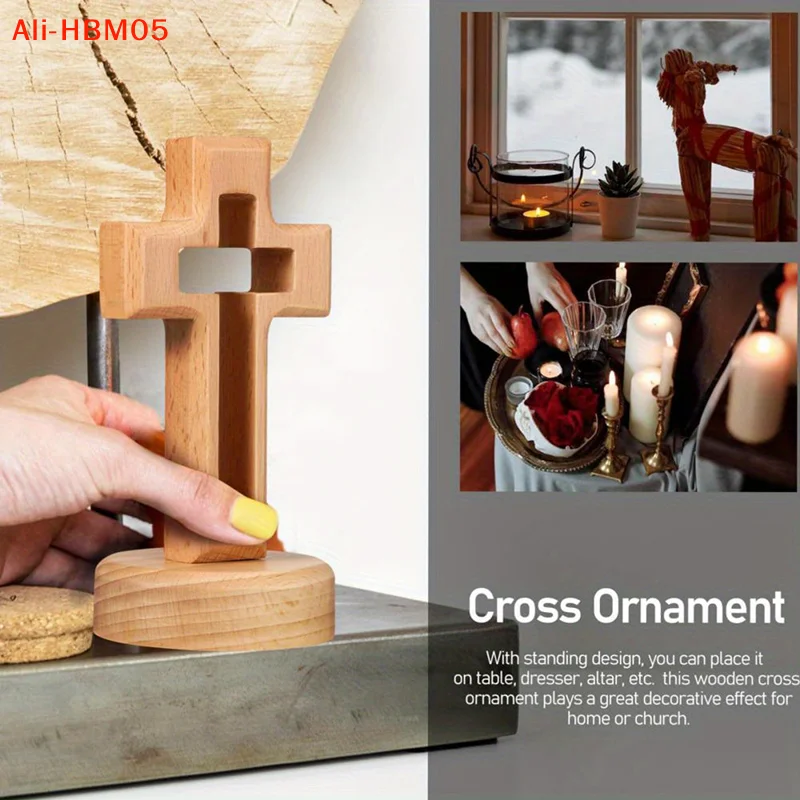 (HB05)Wooden Cross Wood Crucifix Standing  Wall Religious  Table Decoration Holy Church Religious Ornament Statue