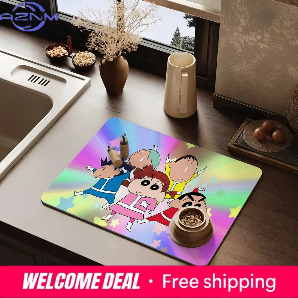 Crayon Shin-chan Friends Rainbow Print Dish Drying Mat, Non-