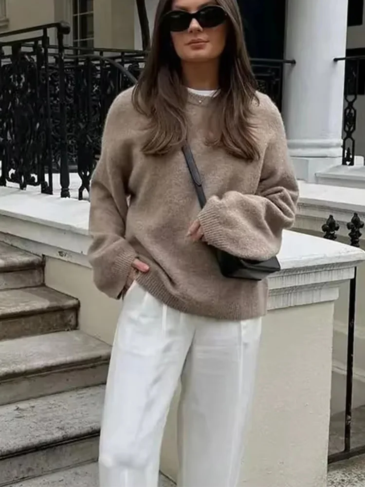 

HH Women Vintage Soild Sweater O Neck Long Sleeve Knitted Pullover Top 2024 Fashion Autumn Female Casual Loose Sweatshirt