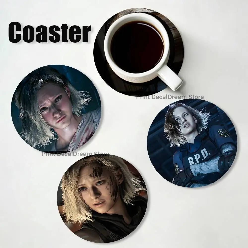 RE9 Grace R-Resident Wood Coaster Set - Heat Resistant For Tea & Coffee, Home Cafe Decor Holiday Gift