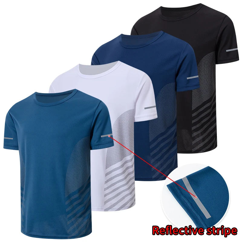 

4/1 Piece Men's Summer And Autumn Basic Simple Quick Drying Sports Short Sleeved T-shirt Loose Running Top With Reflective Strip