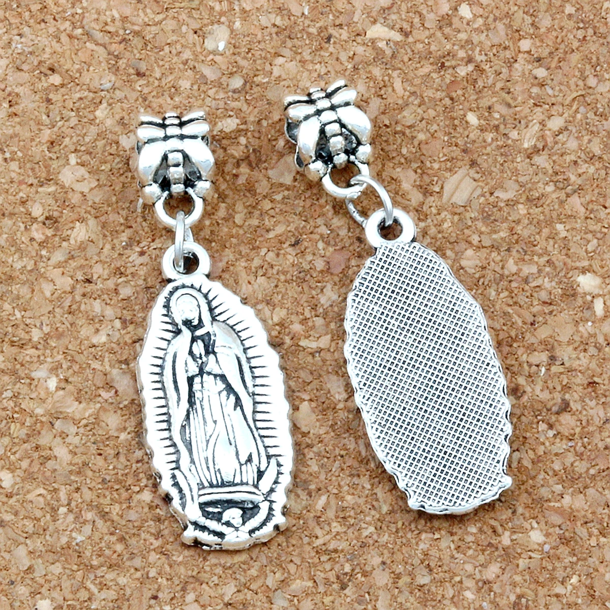 50Pcs  Tibetan Silver Alloy Virgin Mary Charm Pendants For Jewelry Making Findings 12.5x31mm A-379a