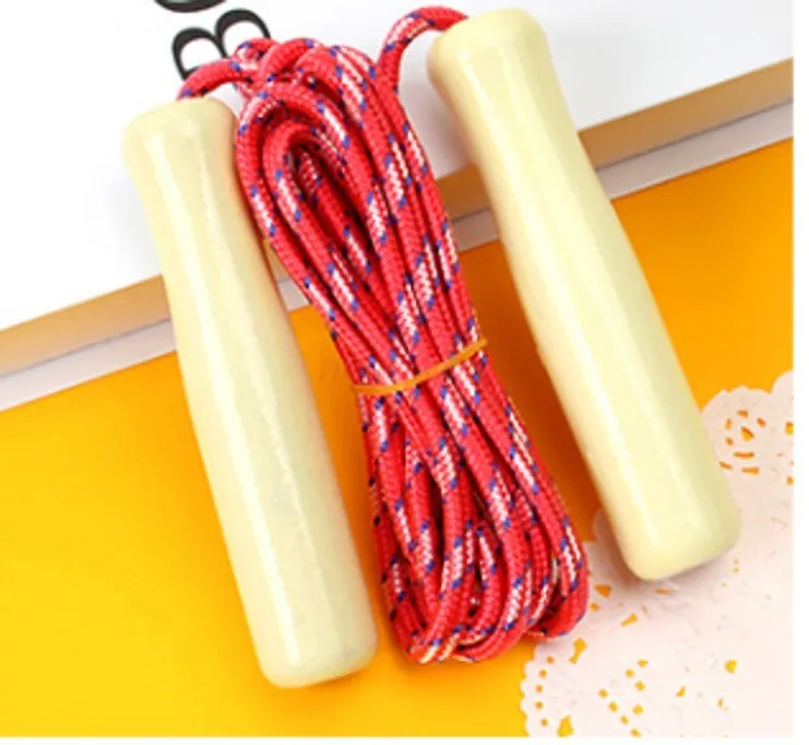 Wooden handle jump rope for children's beginners specialized sports training cotton rope